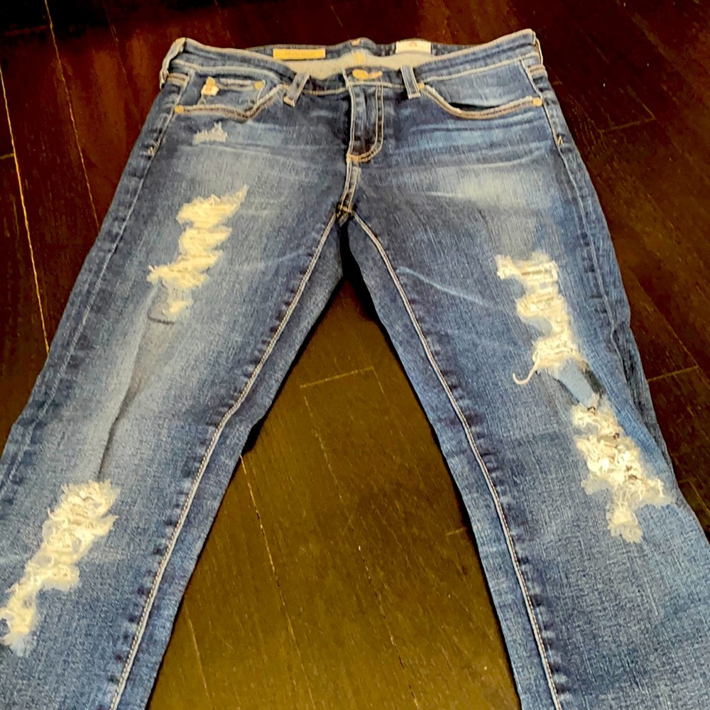 AG Jean cigarette roll up leg ripped jeans